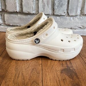 Women’s White Crocs with Fleece Lining Platform